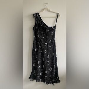 Nevermind Black Floral One Shoulder Maxi Dress